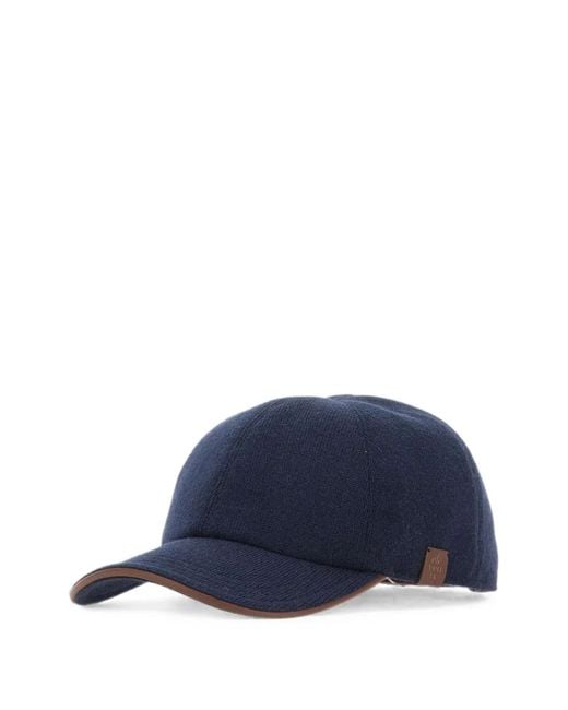 Eleventy Blue Leather-Trim Cashmere Baseball Cap for men