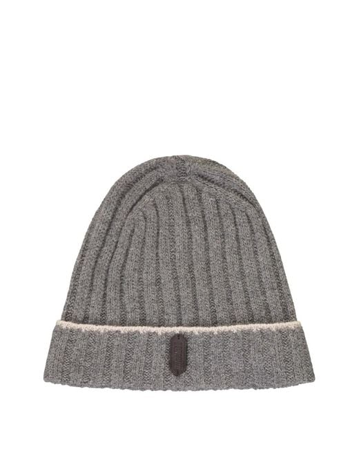 Moorer Gray Ribbed Band Knitted Beanie Hat for men