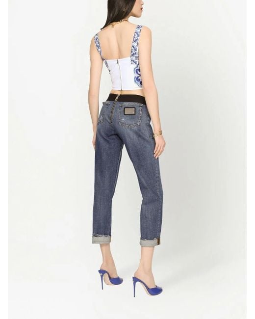 Dolce & Gabbana Blue Majolica-Print Corset Top