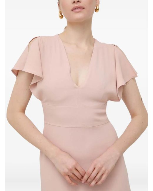 Boss Pink Flutter-Sleeve V-Neck Midi Dress