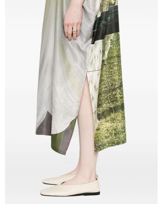 BARBARA BOLOGNA Green Rochie Graphic-print Satin Dress