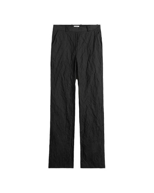Totême Black Crinkled-Effect Trousers