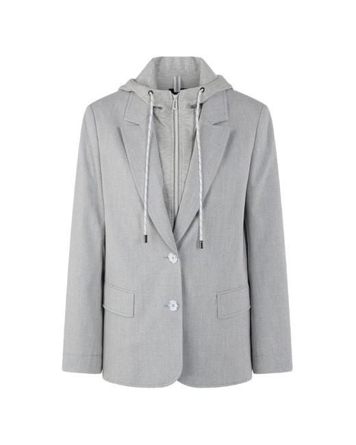 Marc Cain Gray Layered Hooded Blazer