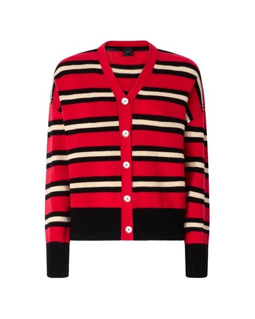 Pinko Red Striped V-Neck Cardigan