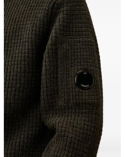 C P Company Black High-Neck Zip-Up Cardigan for men