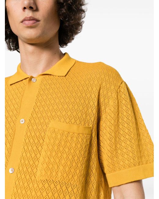 Tagliatore Yellow Pointelle-Knit Cotton Shirt for men