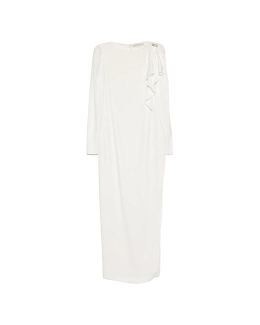 Alessandra Rich White Ruffled Embellished Midi Dress