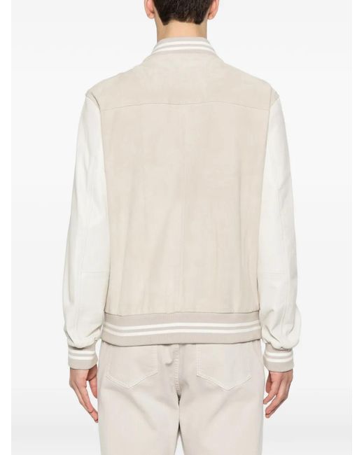 Eleventy White Striped Bomber Jacket for men
