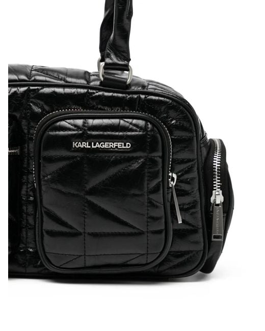 Karl Lagerfeld Black Kkuilt Pockets Md Bowling Bag