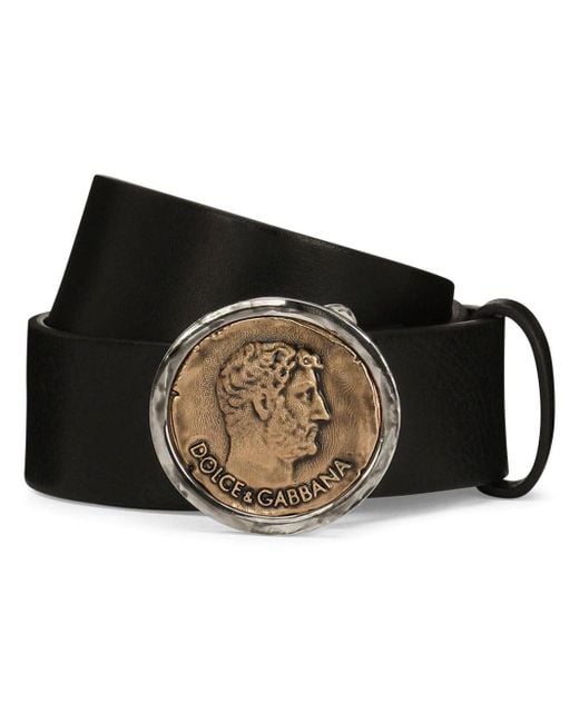 Dolce & Gabbana Black Coin Buckle Leather Belt for men