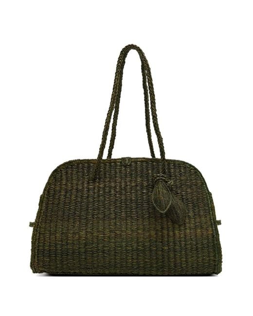 Jacquemus Green Woven Leaf-Pendant Tote Bag
