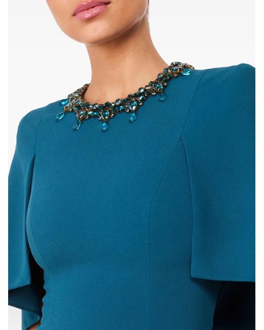 Jenny Packham Blue Ursa Embellished-Neck Midi Dress