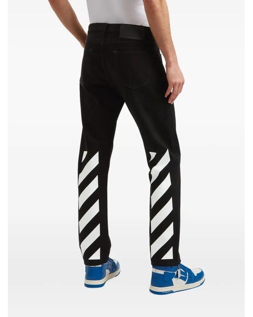 Off-White c/o Virgil Abloh Black Diag-Print Straight-Leg Jeans for men