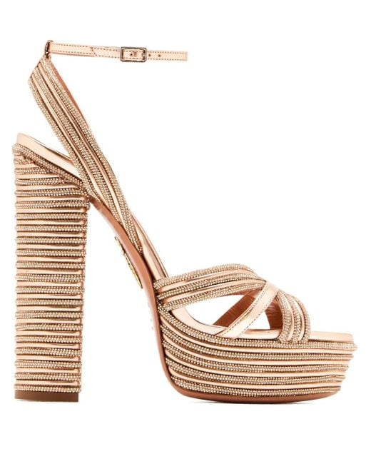 Aquazzura Metallic 140Mm Sundance Sparkle Embellished Platform Sandals