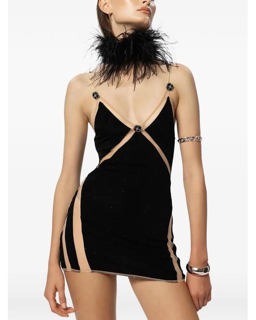 GOD SAVES QUEENS Black Angelina Crystal-Embellished Mesh-Panelled Mini Dress