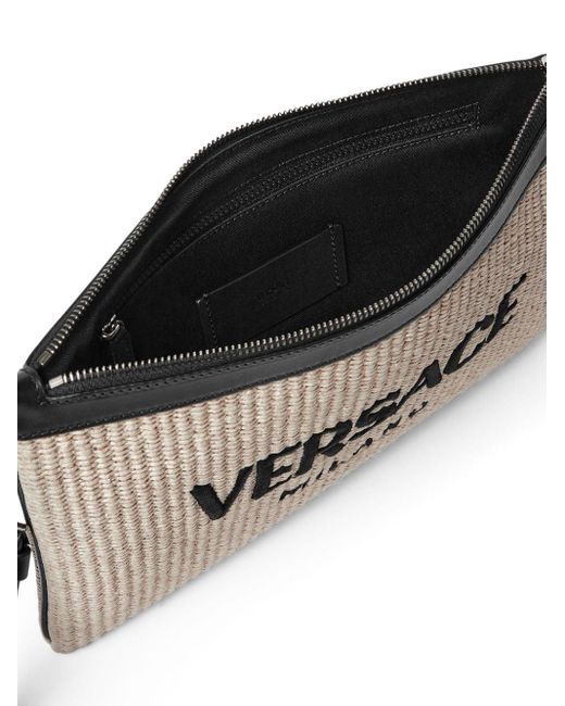 Versace Raffia Clutch Met Geborduurd Logo in het Natural voor heren