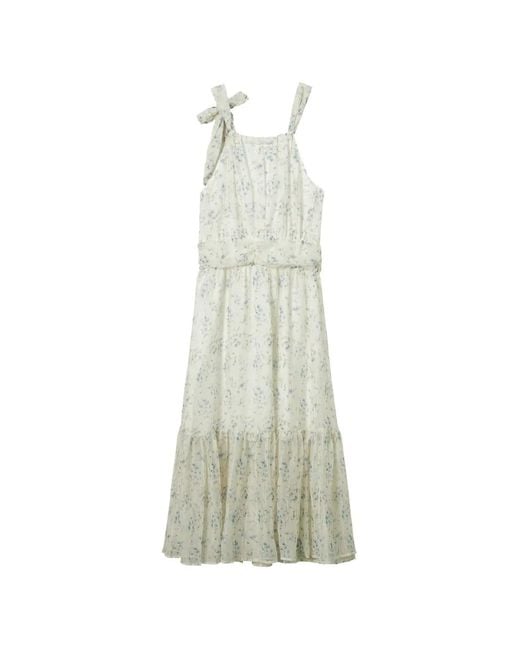 B+ AB White Floral-Print Tiered Midi Dress