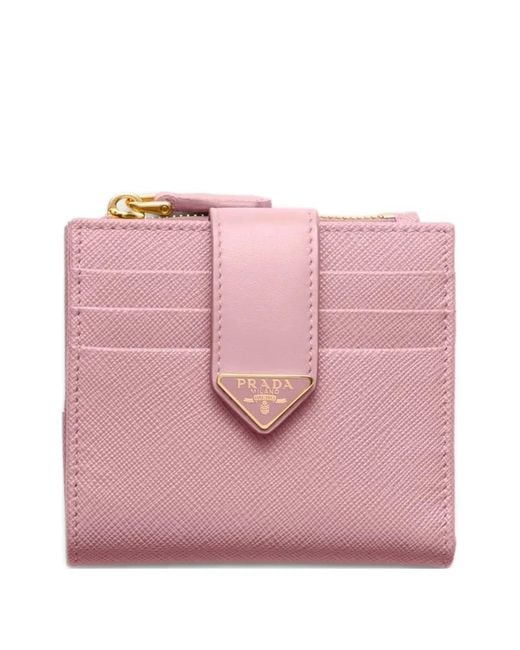 Prada Pink Small Saffiano And Smooth Leather Wallet