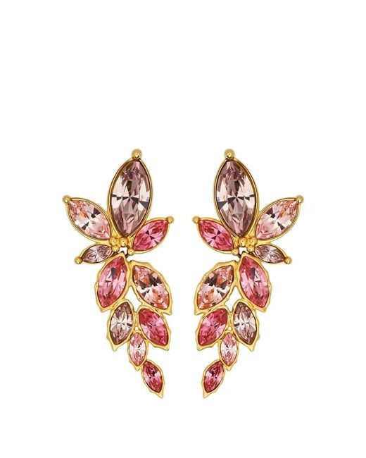 Oscar de la Renta Pink Navette Crystal Drop Clip-On Earrings