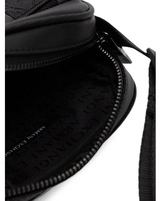 ARMANI EXCHANGE Black Logo-Print Panelled Messenger Bag for men
