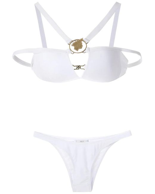 Amir Slama White Metallic Embellishment Bikini Set