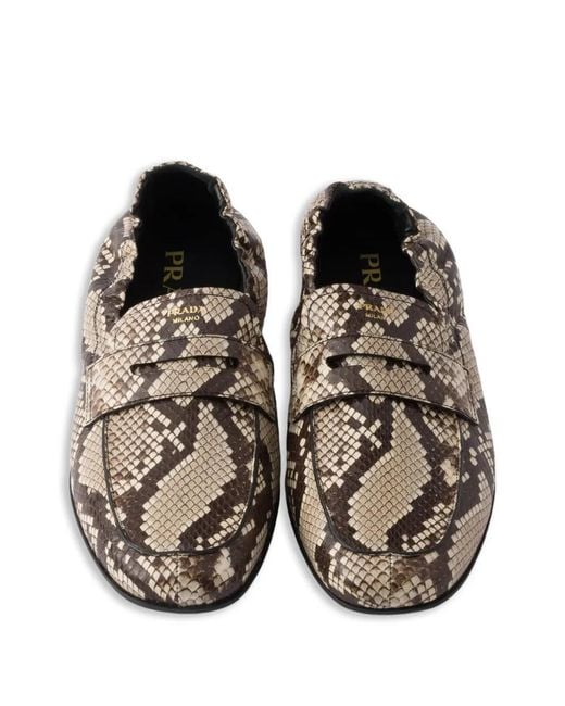 Prada White Shuffle Printed Ayers Leather Loafers