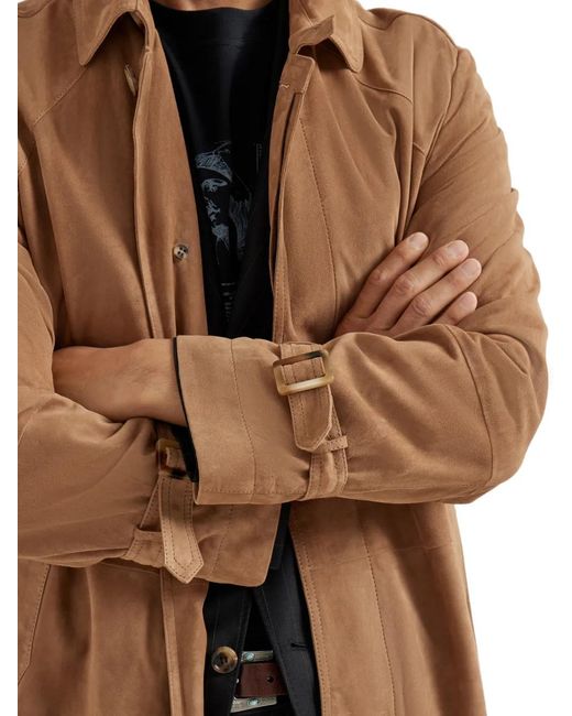 Brunello Cucinelli Brown Suede Belted Coat for men