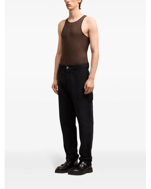 AMI Black Logo-Patch Straight-Leg Worker Trousers for men