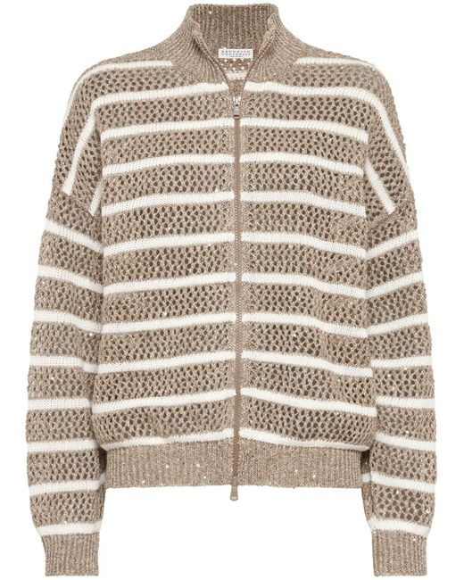 Brunello Cucinelli Gray Striped Cardigan