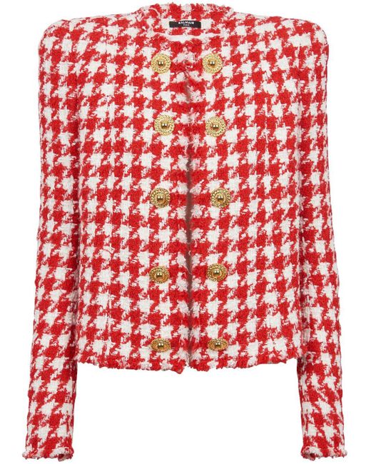 Balmain Houndstooth Tweed Jacket in het Red
