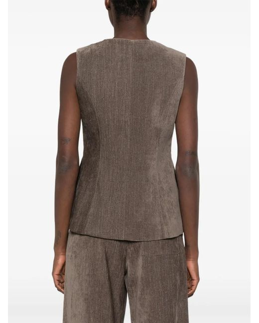 ELEH Brown Corduroy-Effect Button-Up Top