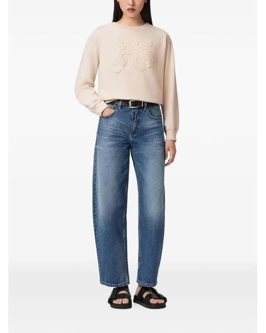 AllSaints Blue Logo-Patch Crew Neck Sweatshirt
