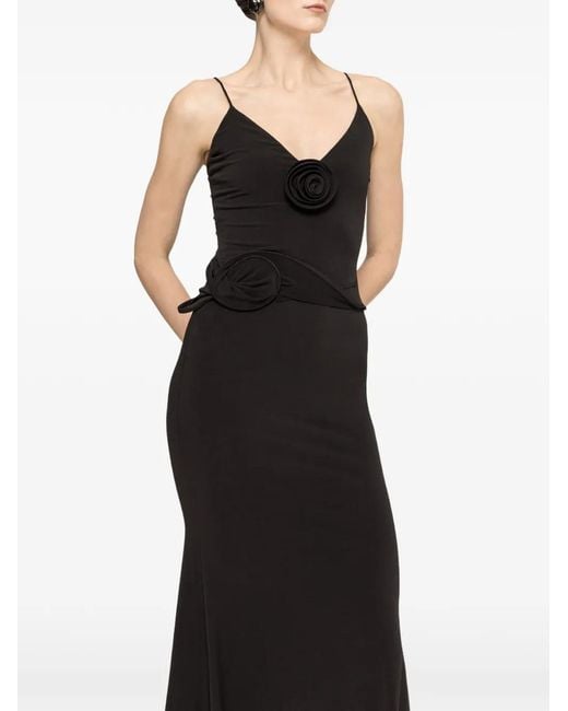 Nissa Black Floral-Appliqué Spaghetti-Strap Midi Dress