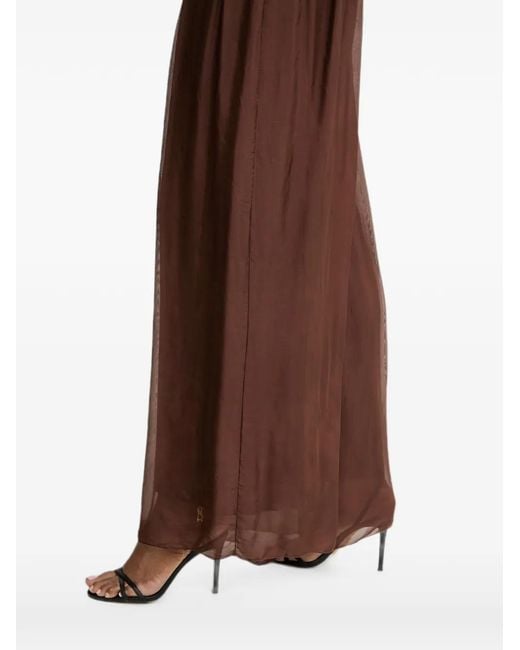 Haveone Brown Sheer-Panel Palazzo Pants