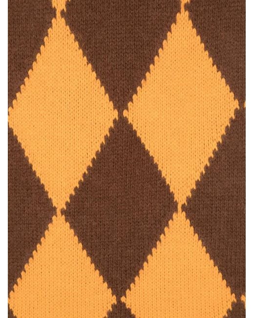 LaDoubleJ Orange Argyle-Pattern Knitted Scarf