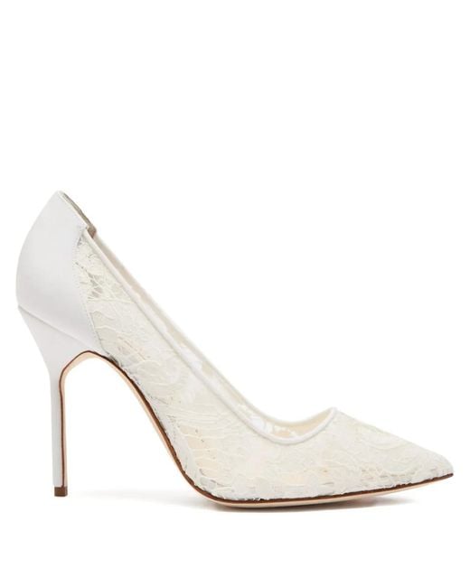 Manolo Blahnik White 105Mm Bbla Bride Lace Point-Toe Pumps