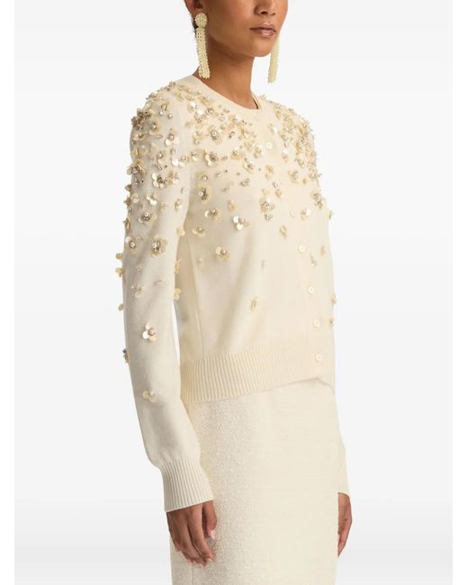 Oscar de la Renta Natural Embroidered Cardigan