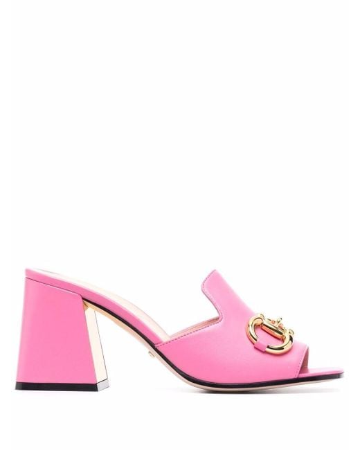 Gucci Pink Horsebit 75mm Mule Sandals