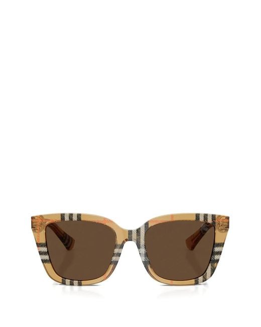 Burberry Natural Square-Frame Checked Sunglasses