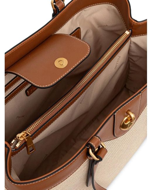 Pollini Natural Logo-Plaque Canvas Tote Bag