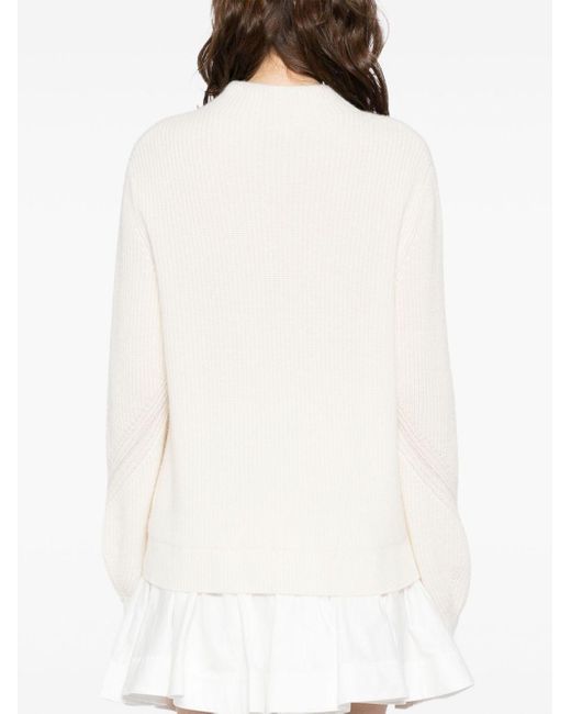 N.Peal Cashmere White Ribbed Funnel Neck Sweater