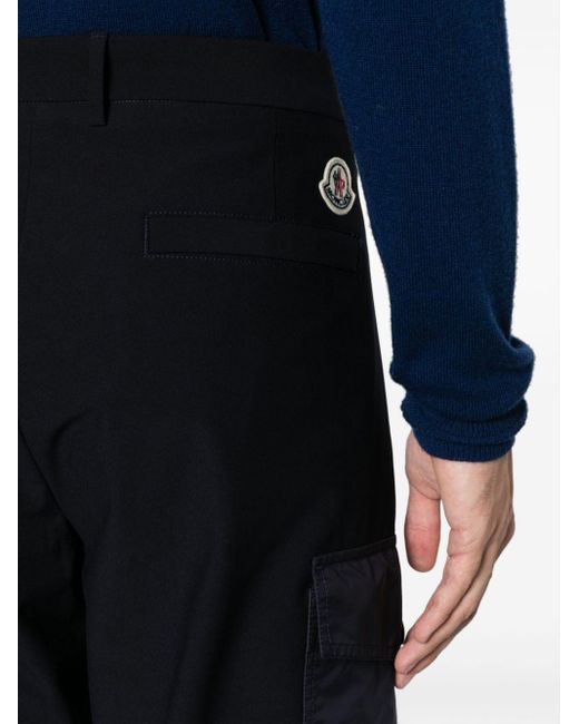 Moncler Blue Logo-Patch Straight-Leg Cargo Trousers for men