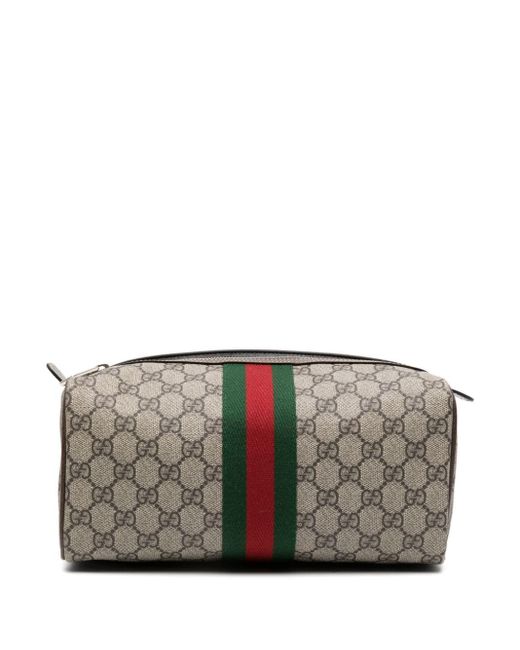 Gucci Gray Interlocking G-logo Stripe-detailing Wash Bag for men