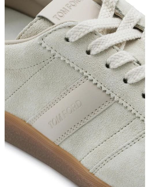 Tom Ford White Cream Suede Archer Sneakers With Smooth Leather Inserts And Amber Rubber Sole for men
