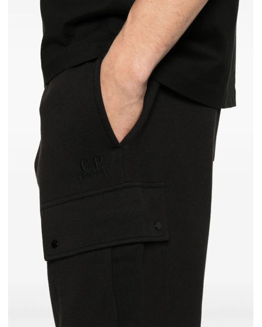 C P Company Black Diagonal Raised Fleece Cargo Sweatpants Clothing for men