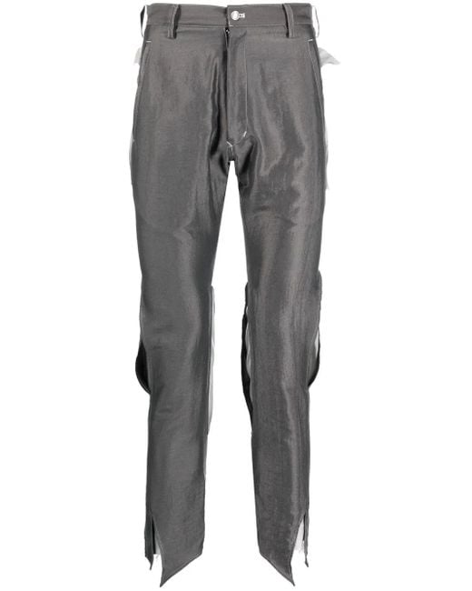 Sulvam Gray Slim Cut-Out Trousers for men
