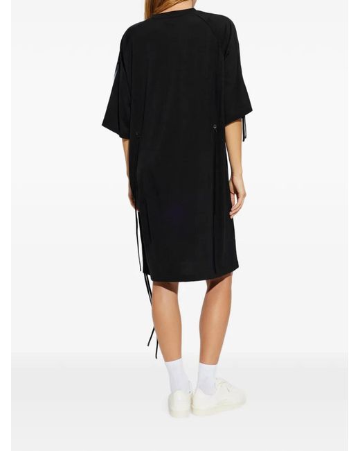 Y-3 Black Stripe-Detail Drawstring-Fastening Midi Dress