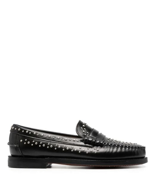 Sebago Black Stud-Embellished Leather Loafers