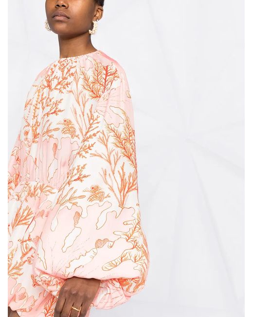 Stella McCartney Pink Coral-Print Puffball Mini-Dress