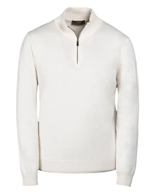 Moorer White Zip-Up Mock-Neck Sweater for men